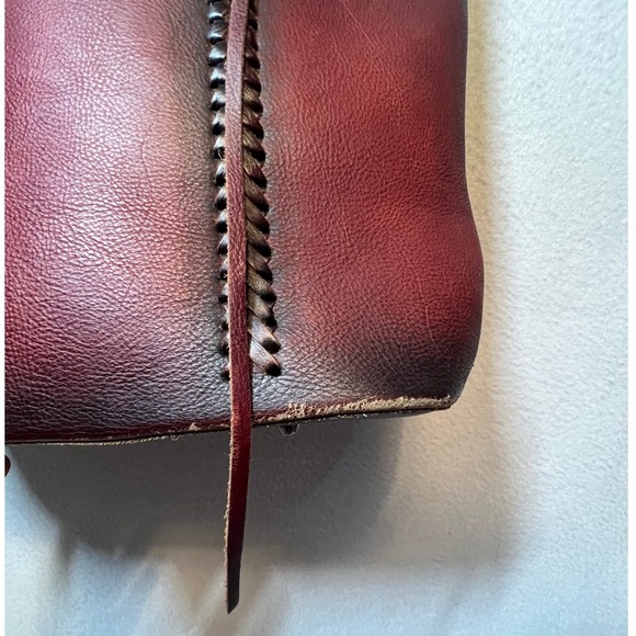 Montana‎ West Leather Tote Bag Burgundy Braided Fringe Zipper Top - Picture 13 of 16